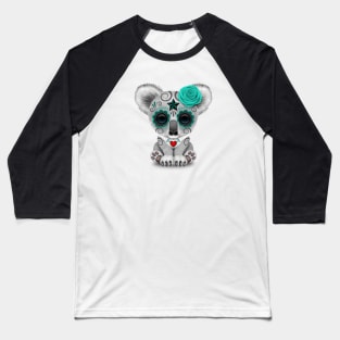 Teal Blue Day of the Dead Sugar Skull Baby Koala Baseball T-Shirt